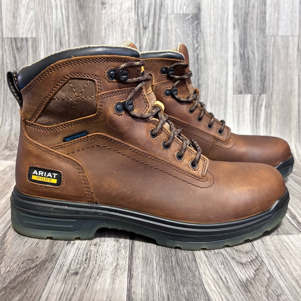 Ariat Men's Rich Brown Leather Turbo Waterproof Work Boots 11 EE